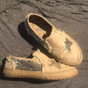 Canvas slip ons with sequin stars ladies Size 6.5